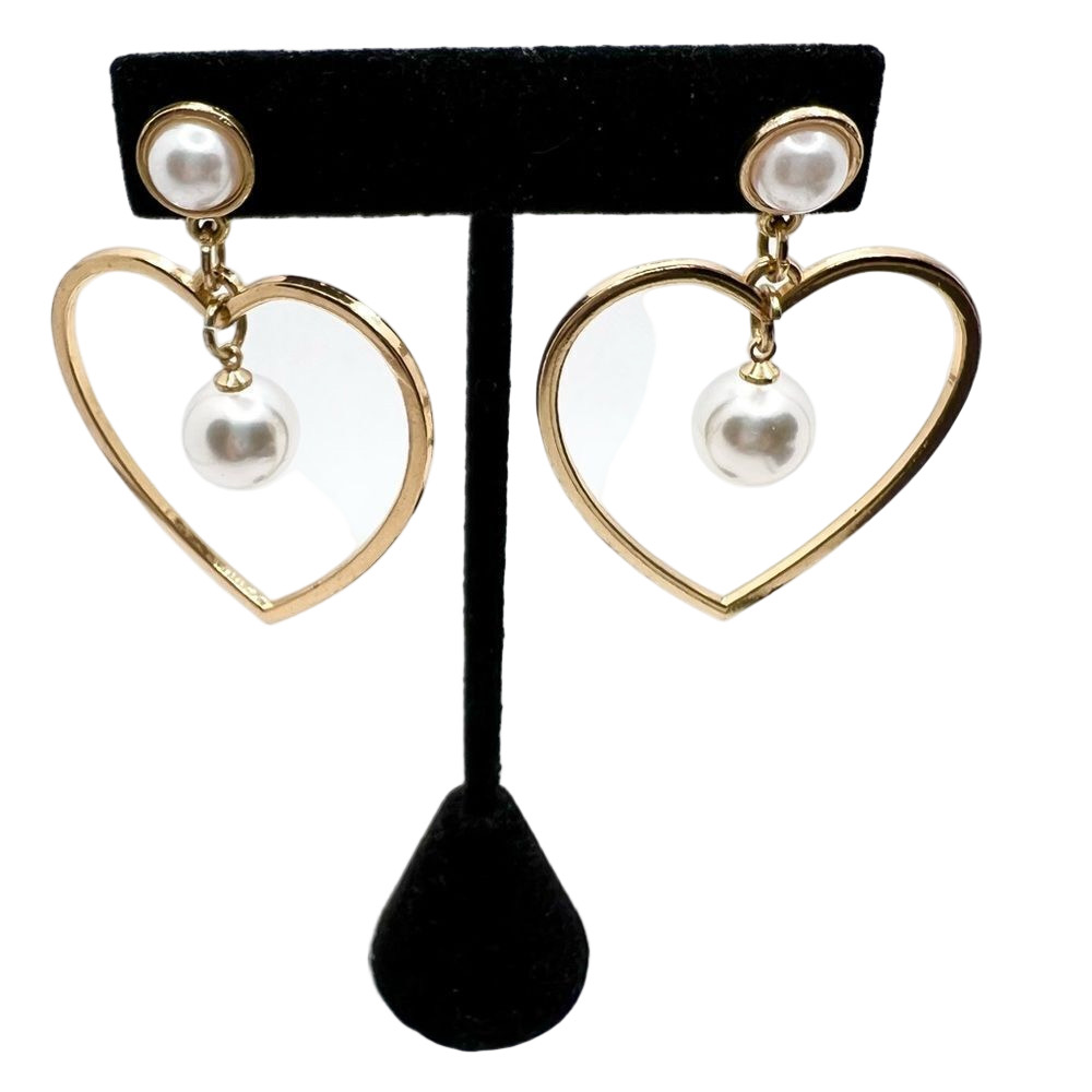 🍭4/$20 Faux Pearl Gold Tone Large Heart Post Earrings